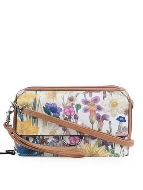 Floral Print Crossbody with Tan Trim and Detachable Strap